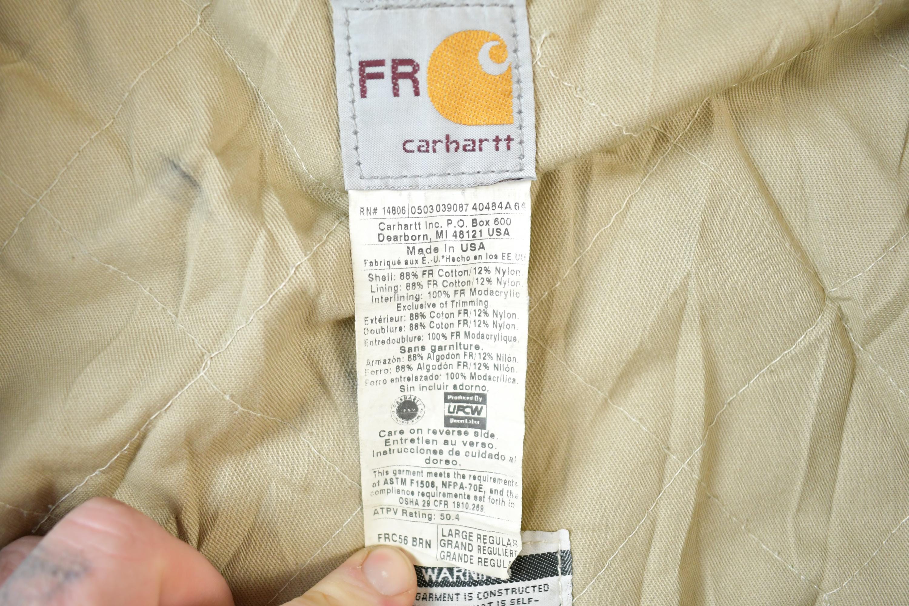 Vintage 1990s Distressed Carhartt Flame Resistant Blanket Lined Jacket Made In USA