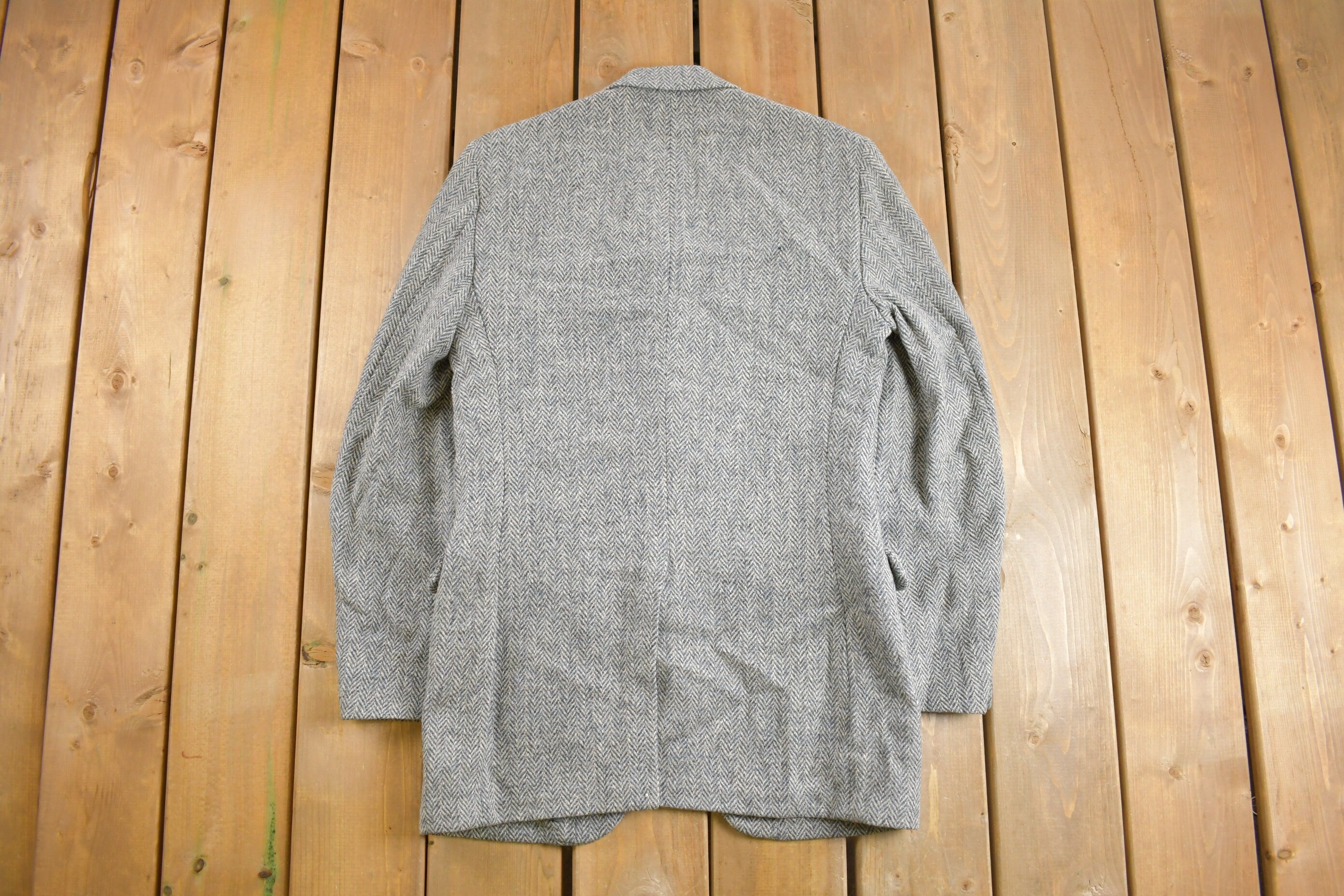 Vintage 1980s Harris Tweed Herringbone Blazer Button Up Shirt