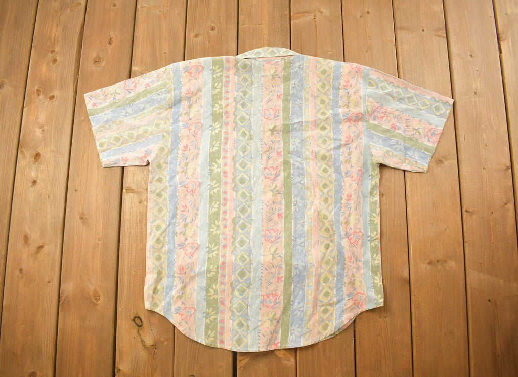Vintage 1990s Whitney Lang Flowers & Stripes Button Up Shirt
