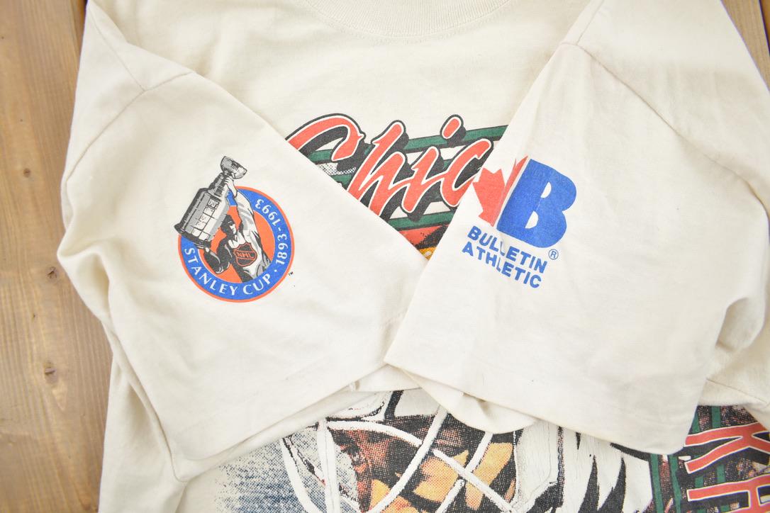 Vintage 1992 Chicago Blackhawks NHL All Over Print Graphic T-Shirt