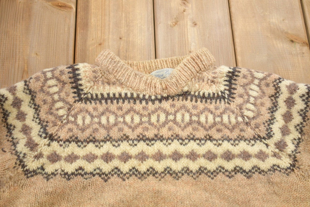 Vintage 1970s Beige Cottage Craft Knit Sweater