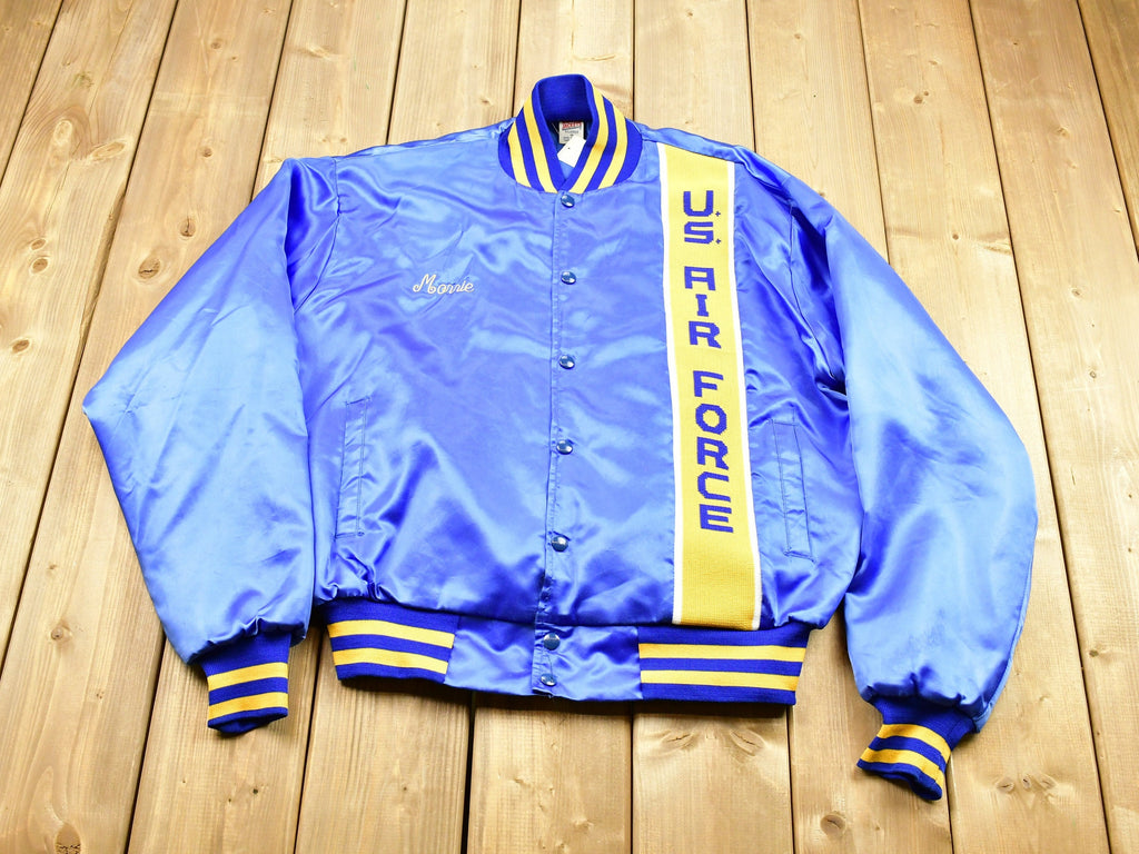 Vintage 1980s US Air Force Satin Snap Button Bomber Jacket