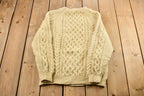 Vintage 1990s White 3D Cable Knit Crewneck Sweater