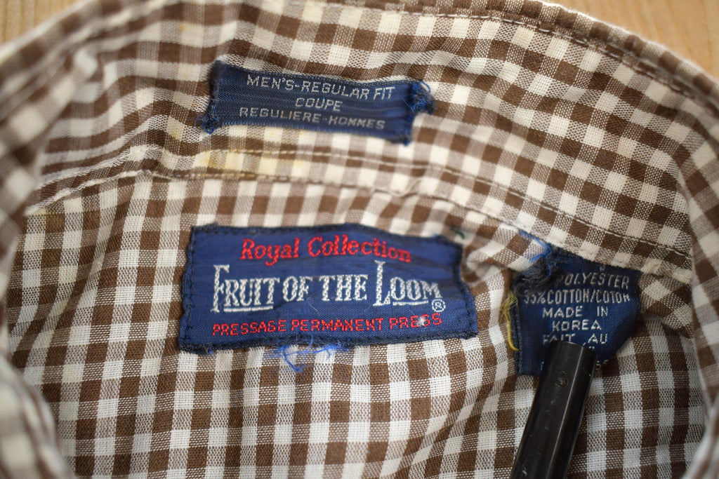 Vintage 1990s Fruit Of The Loom Royal Collection Gingham Casual Button Up Shirt