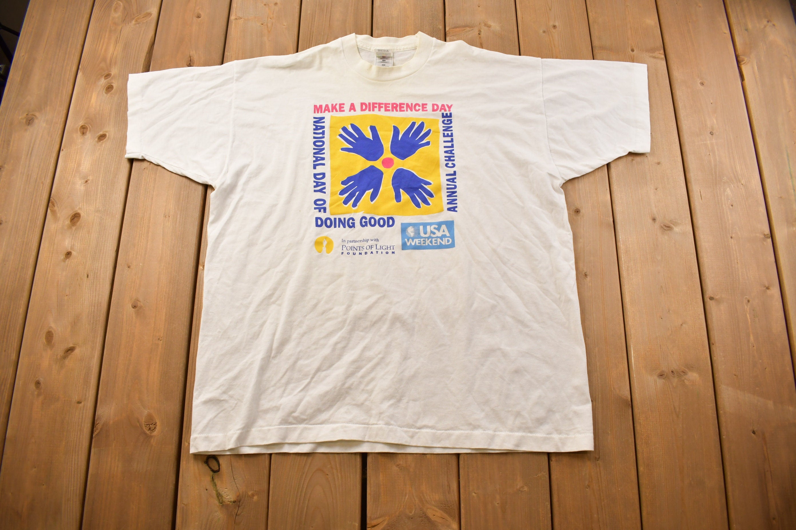 Vintage 1990s Make A Difference Day Graphic T Shirt