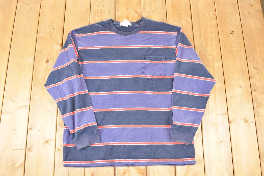 Vintage 1990s Eddie Bauer Striped Grunge Crewneck Sweatshirt Men's L / 90s Kurt Cobain Style Sweater