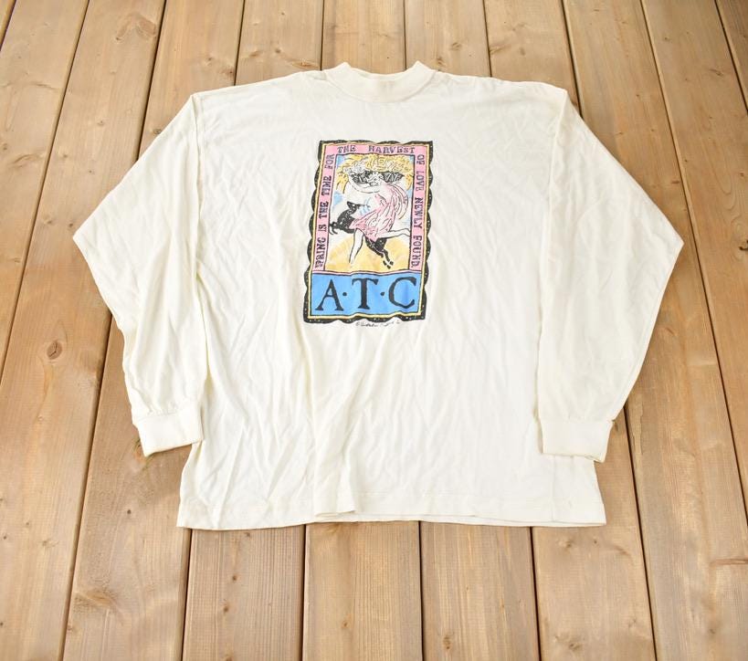 Vintage 1990s ATC Spring Is The Time For Harvest Graphic Long Tee Made In USA