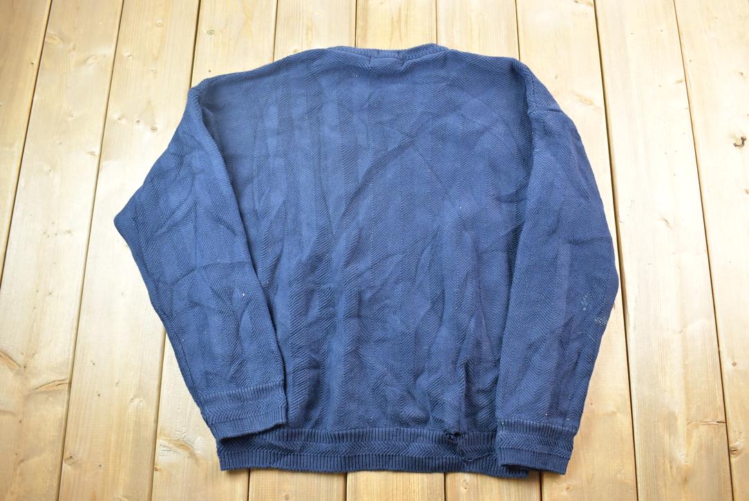 Vintage 1990s Chaps By Ralph Lauren Blue Knit Crewneck Sweater / 90s Crewneck / Made In USA / Preppy Dress Up Mini Logo Crewneck