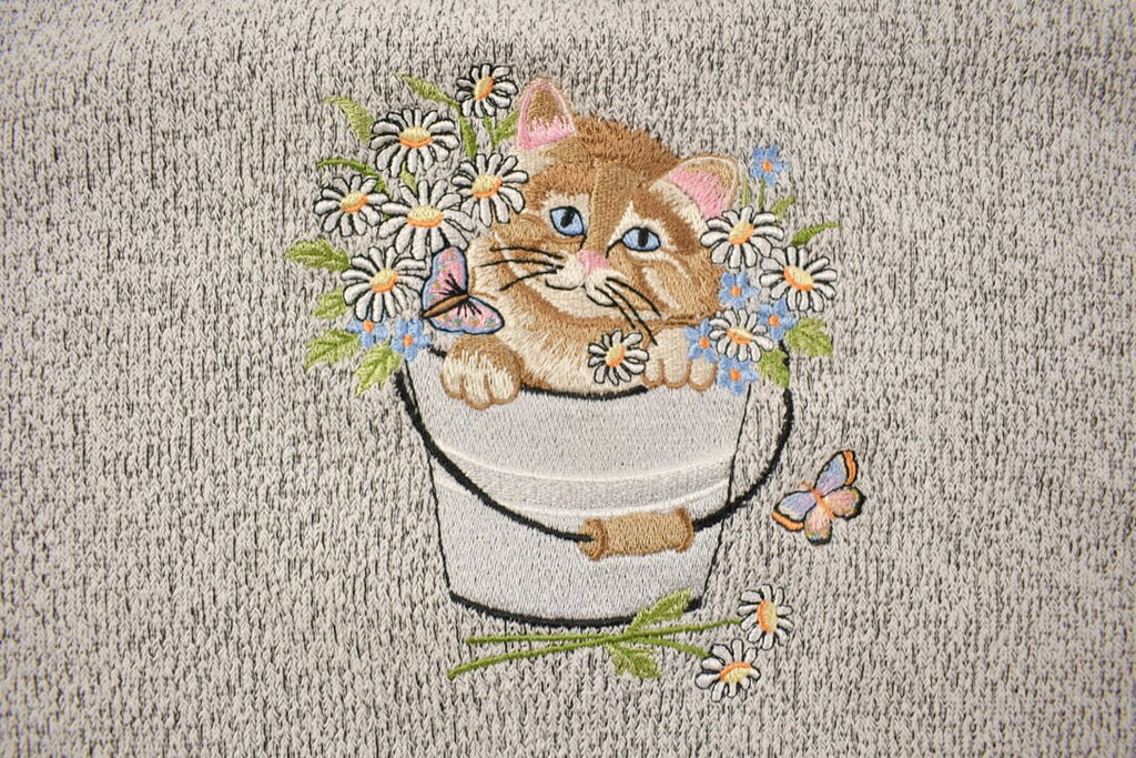 Vintage 1990s Flowers and Kitten Cute Crewneck Sweater