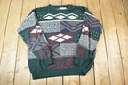 Vintage 1990s Piccadilly Knit Abstract Pattern Crewneck Sweater Made In