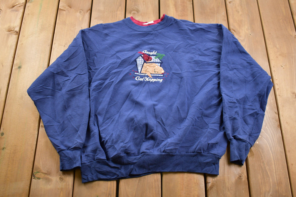 Vintage 1990 Cat Napping Embroidered Crewneck Sweatshirt