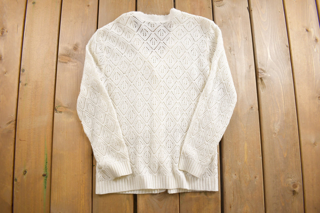 Vintage 1980s Leaf Pattern Knit Cardigan Sweater /