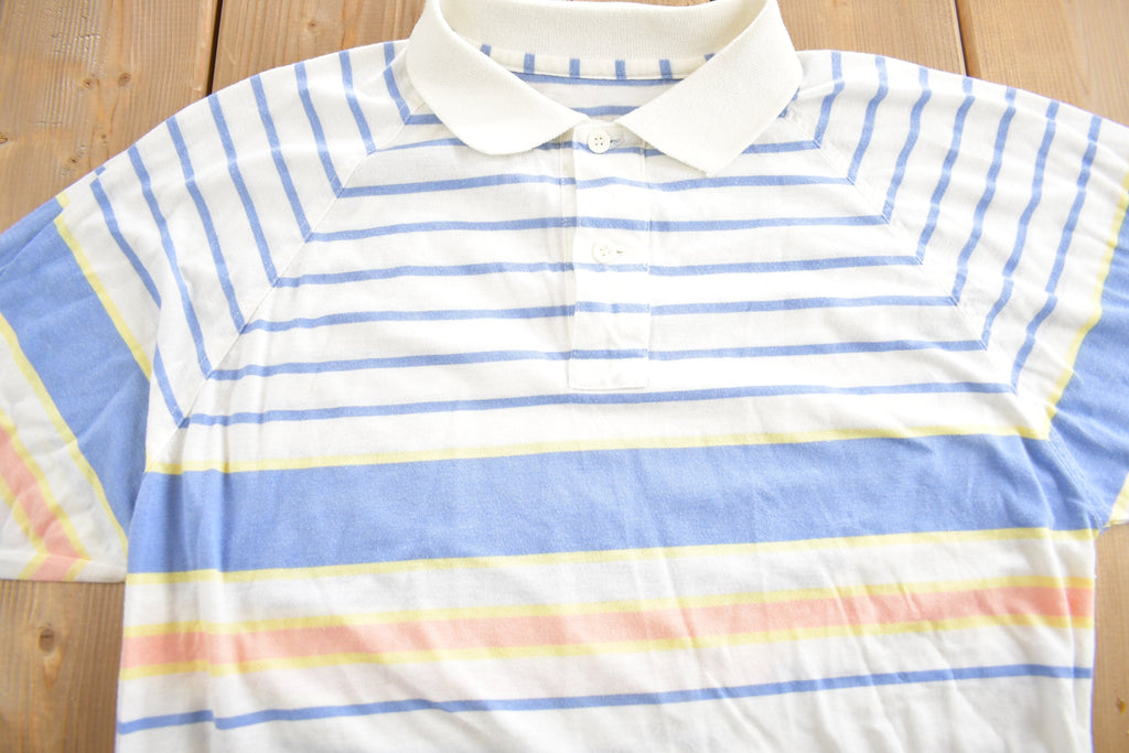 Vintage 1980s Blank Striped Button Up Golf Shirt
