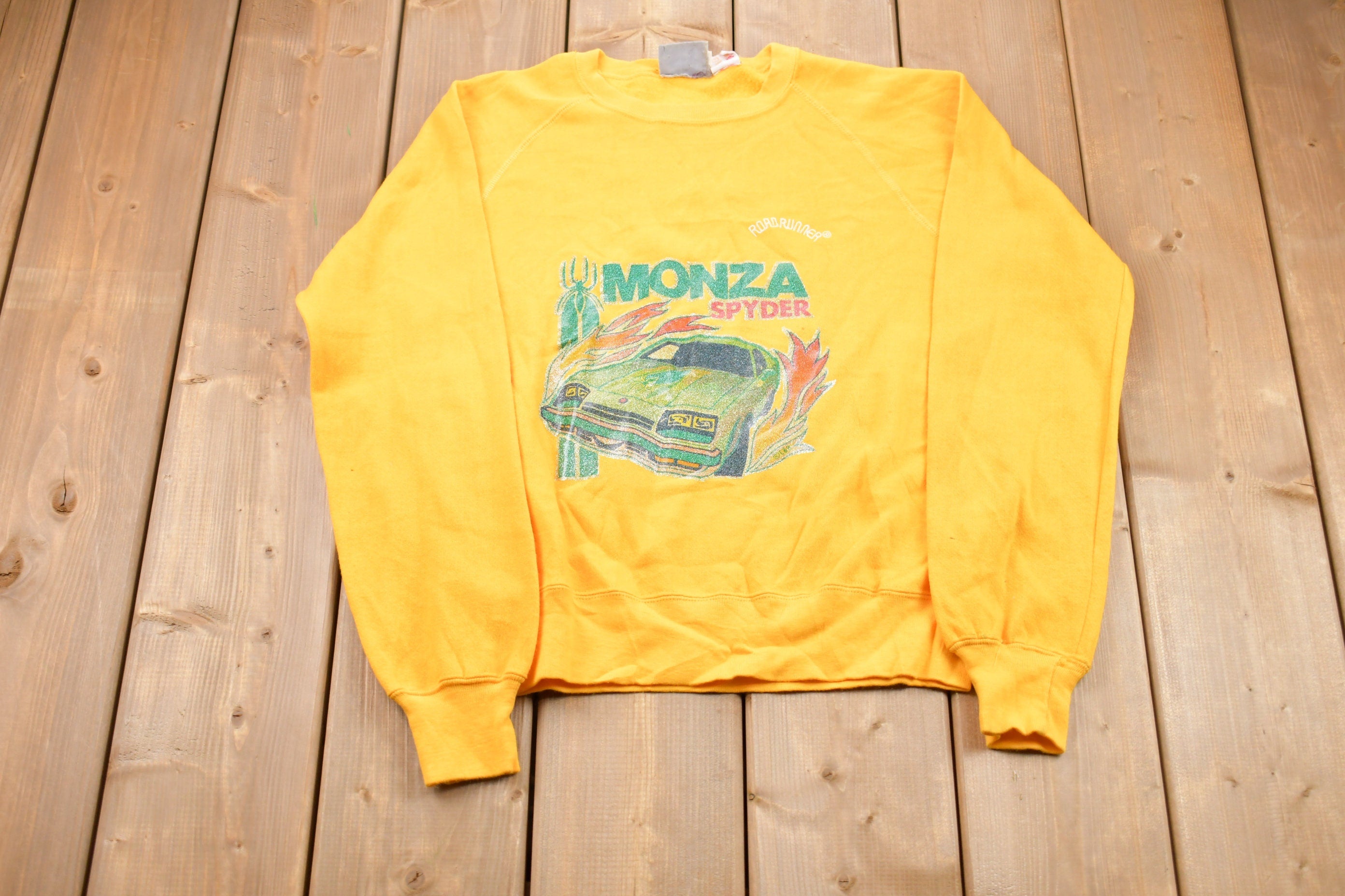 Vintage 1980s Road Runner Monza Spyder Graphic Raglan Crewneck Sweatshirt