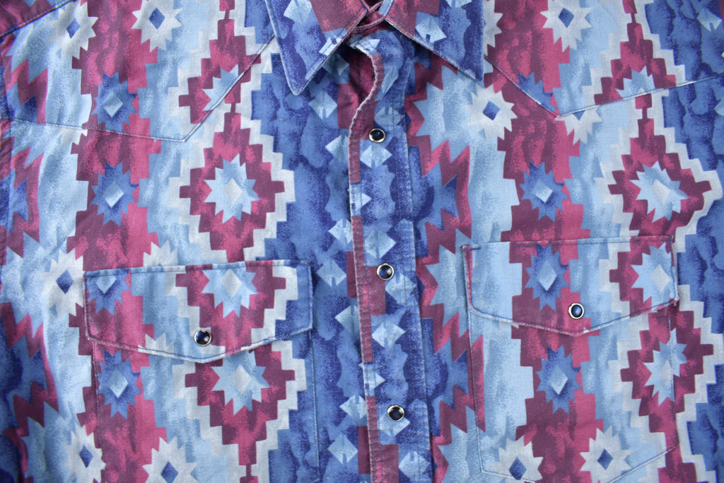 Vintage 1990s American Hero South Western Style Aztec Pattern Button Up Shirt size XL
