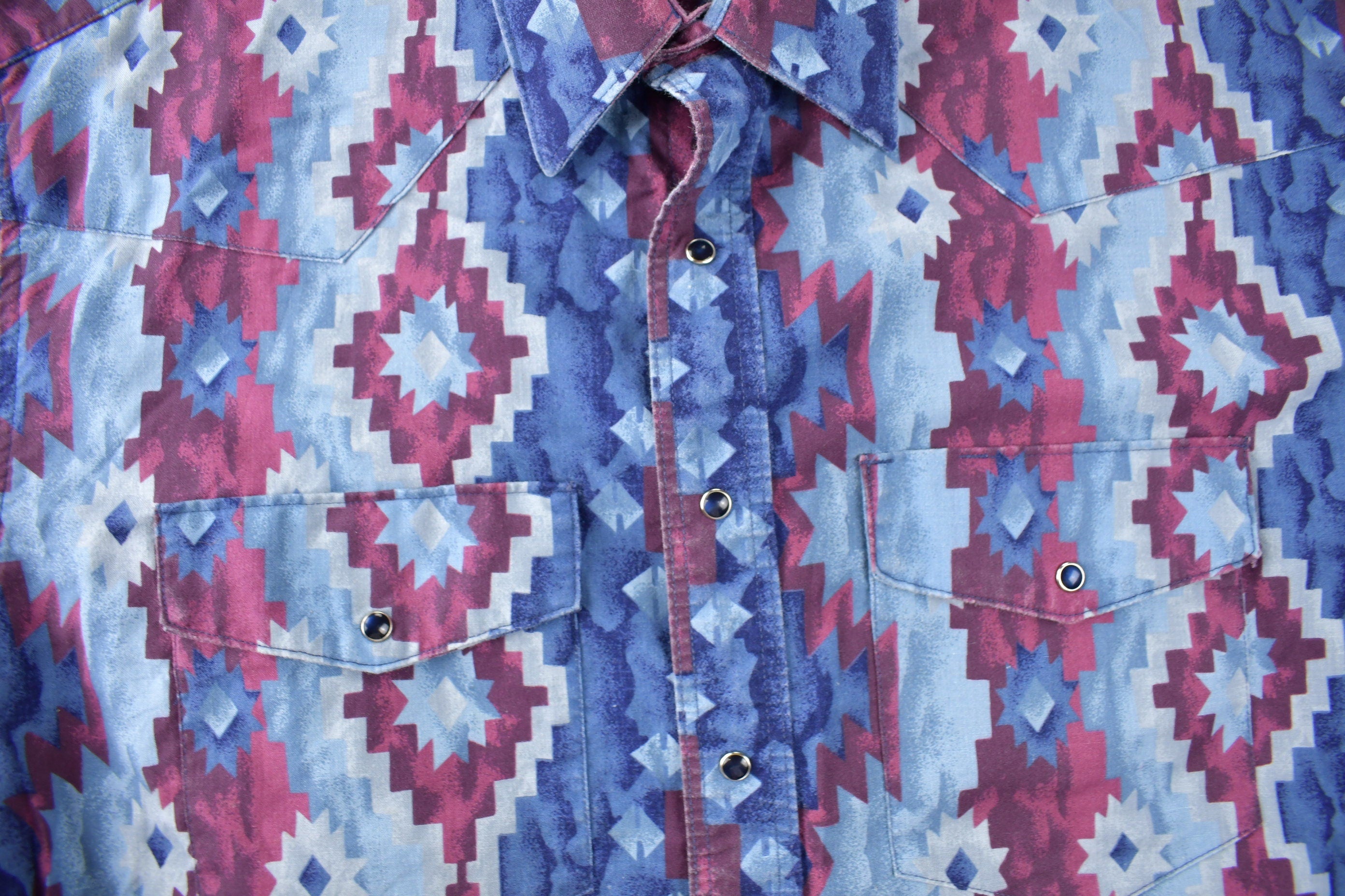 Vintage 1990s American Hero South Western Style Aztec Pattern Button Up Shirt size XL