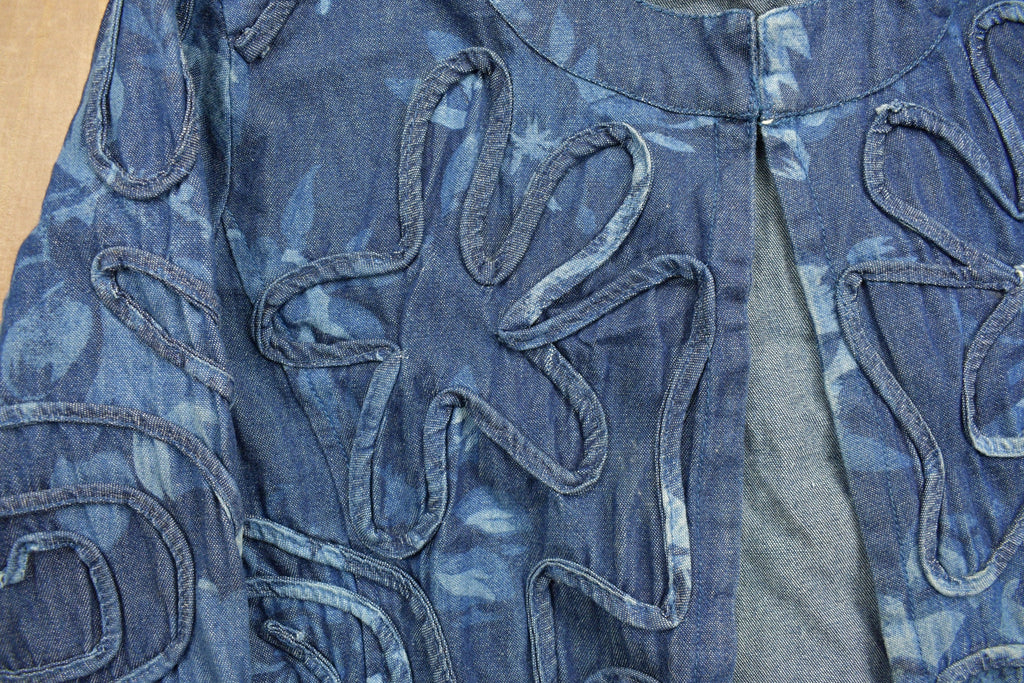 Vintage 1990s Tantrums Embroidered Abstract Pattern Denim Shirt