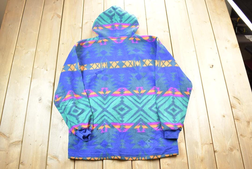 Vintage 1990s Fleece Abstract Print Great Outdoors Hoodie Sweater