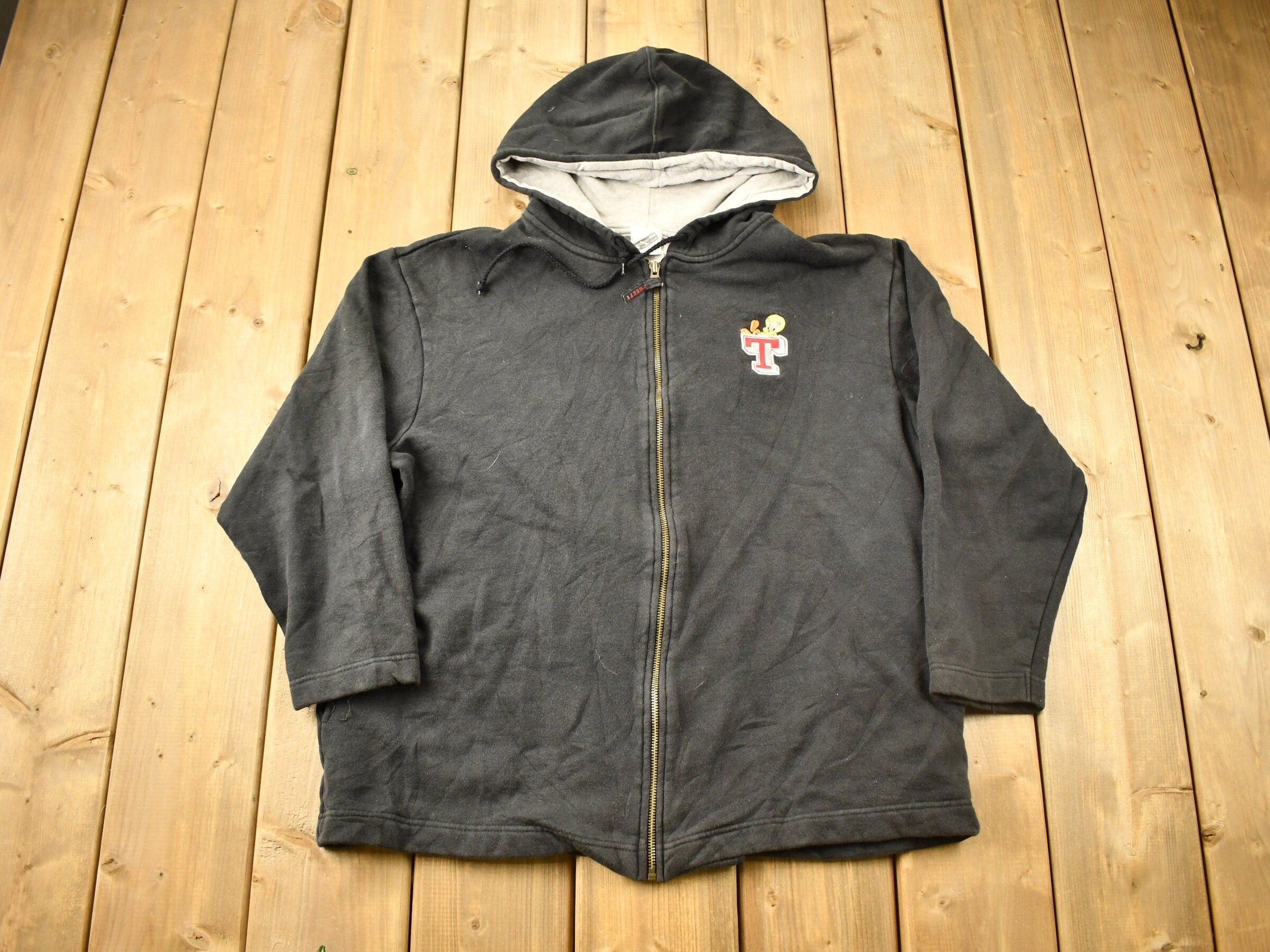 Vintage 1990s Tweety Bird Looney Tunes Embroidered Zip Up Hoodie