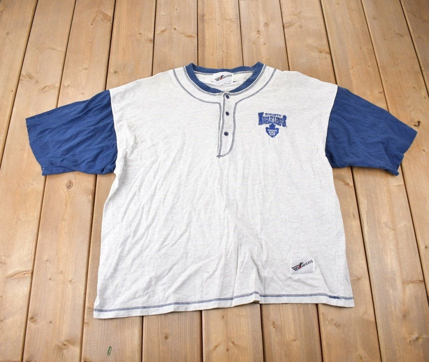 Vintage 1990s Toronto Maple Leafs Henley Collar Embroidered T-Shirt Size XL