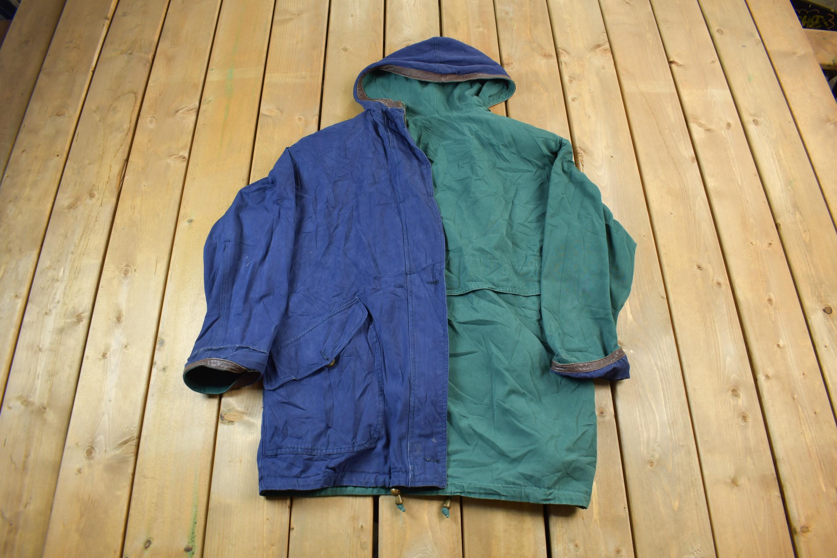 Vintage 1990s Braetan Reversible Blue & Green Hooded Jacket
