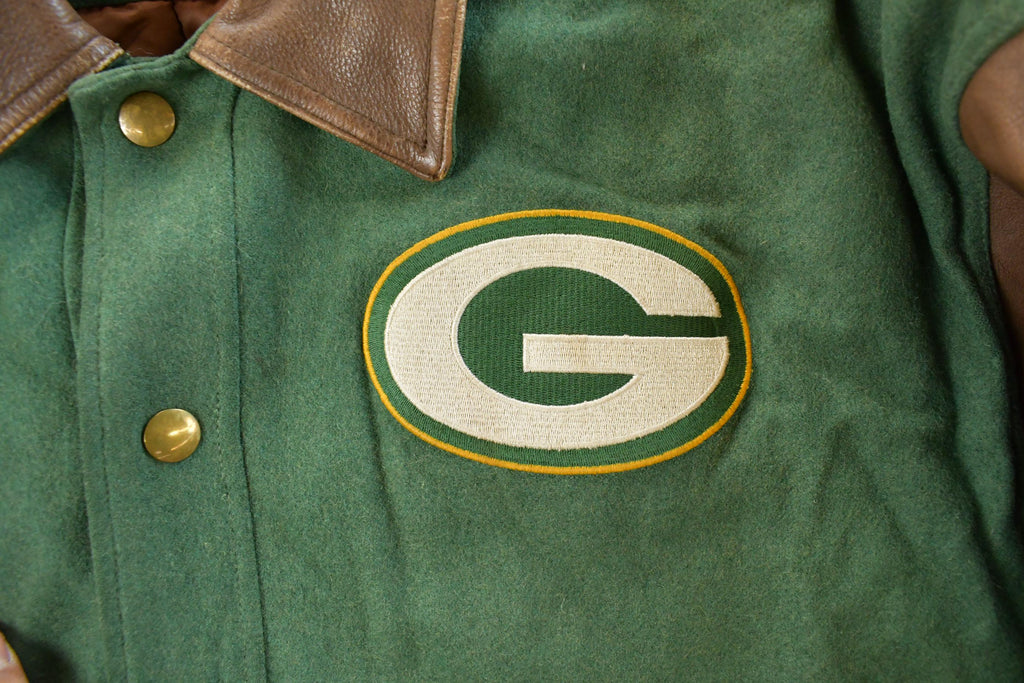 Vintage 1990s Green Bay Packers NFL Wool Leather Varsity Jacket Men's Large