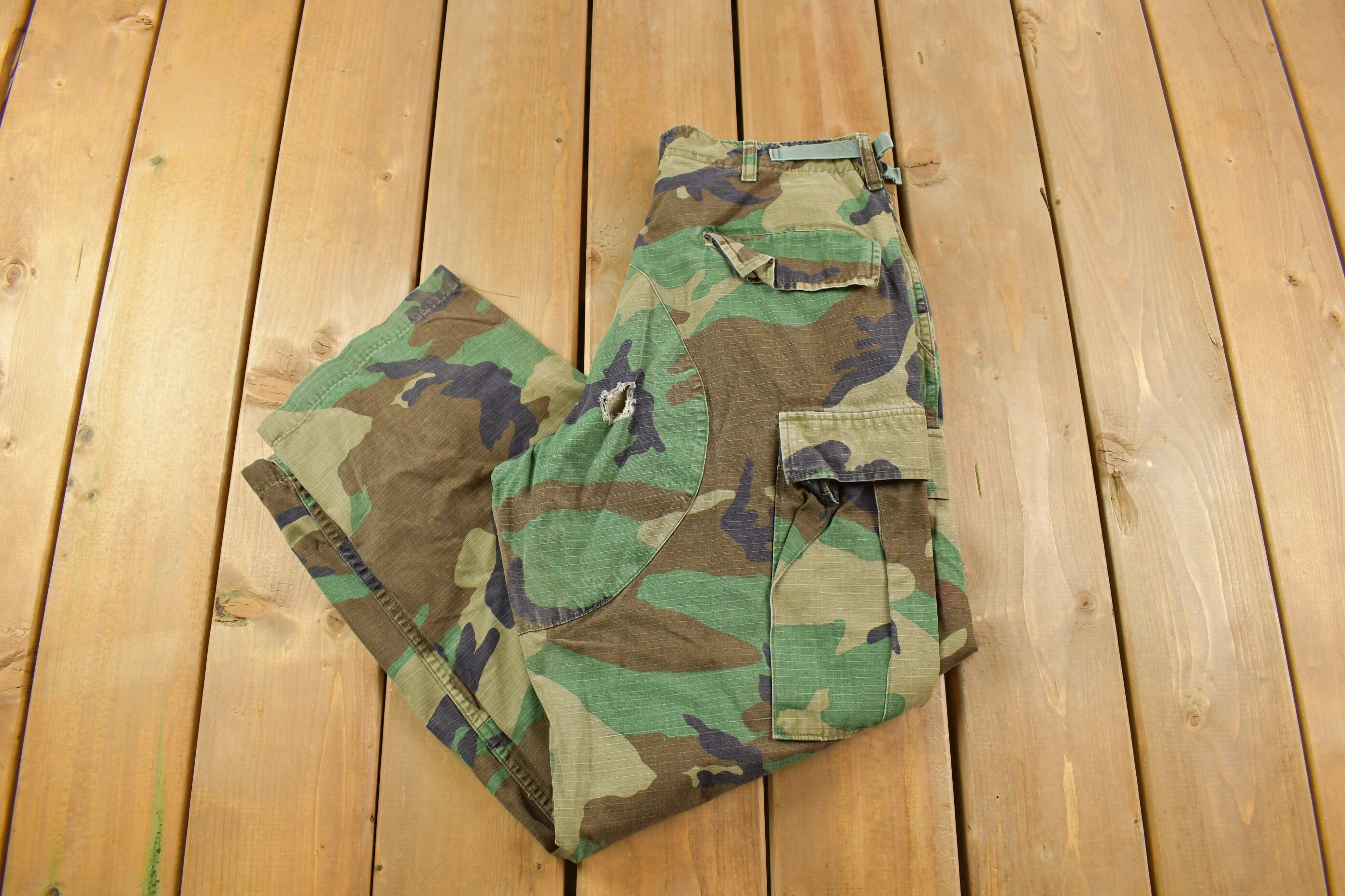 Vintage 1990 Army Woodland Camouflage Cargo Pants Size 27-31 x 32