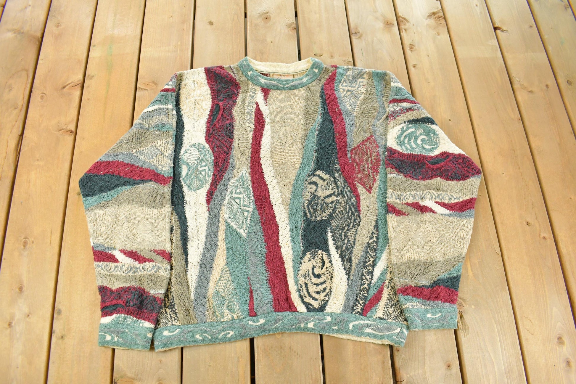Vintage 1990s Coogi Classic 3D Knit Abstract Crewneck Sweater Men's XL