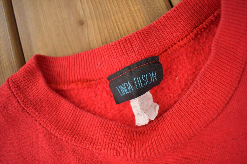 Vintage 1990s Linda Tilson Cute Animals Bow Wow Crewneck Sweater Made In USA