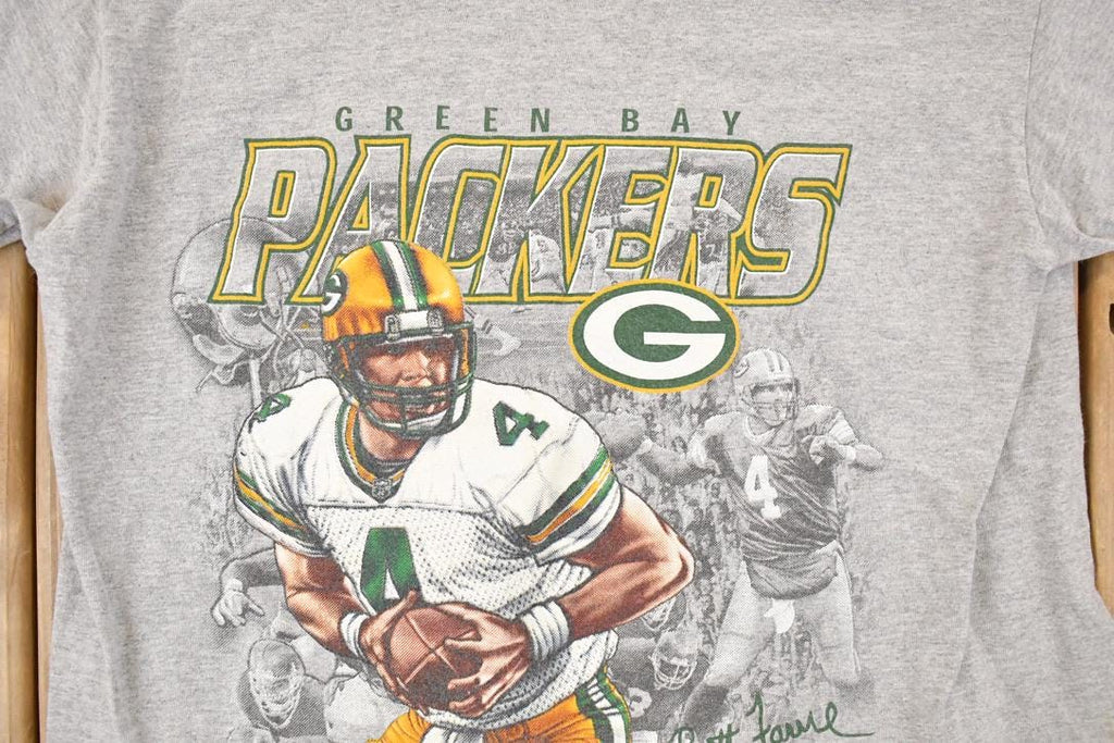 Vintage 1990s Green Bay Packers Brett Favre Cartoon Graphic Print Souvenir NFL T-Shirt Youth L