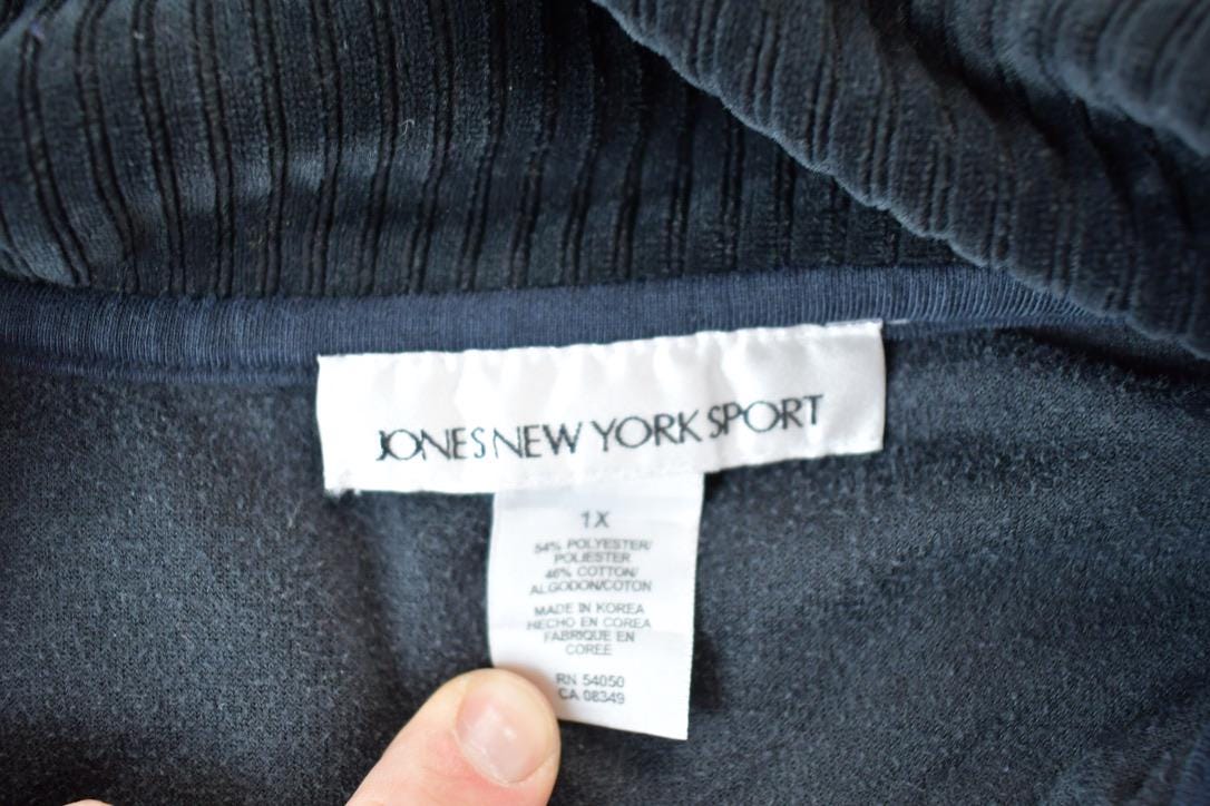 Vintage 1990s Jones New York Knit Velour Zip Up Turtleneck Sweater