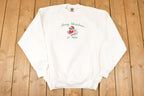 Vintage 1990s Merry Christmas Cartoon Embroidered Santa Mouse Crewneck Sweatshirt Mens L / Made In USA / 90's Destination Sweater