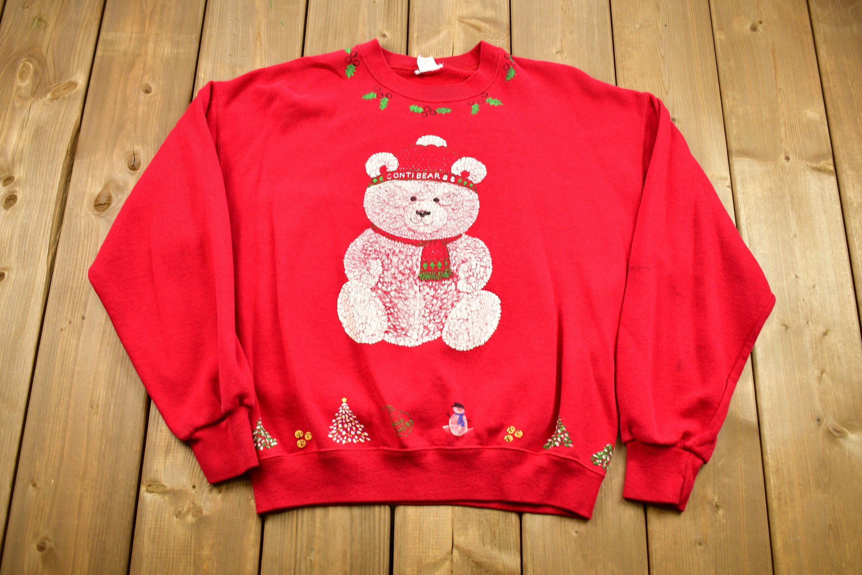 Vintage 1990s Teddy Bear Graphic Holiday Crewneck , Christmas Teddy Bear , Winter Wear , Festive Graphic Print , Made In USA