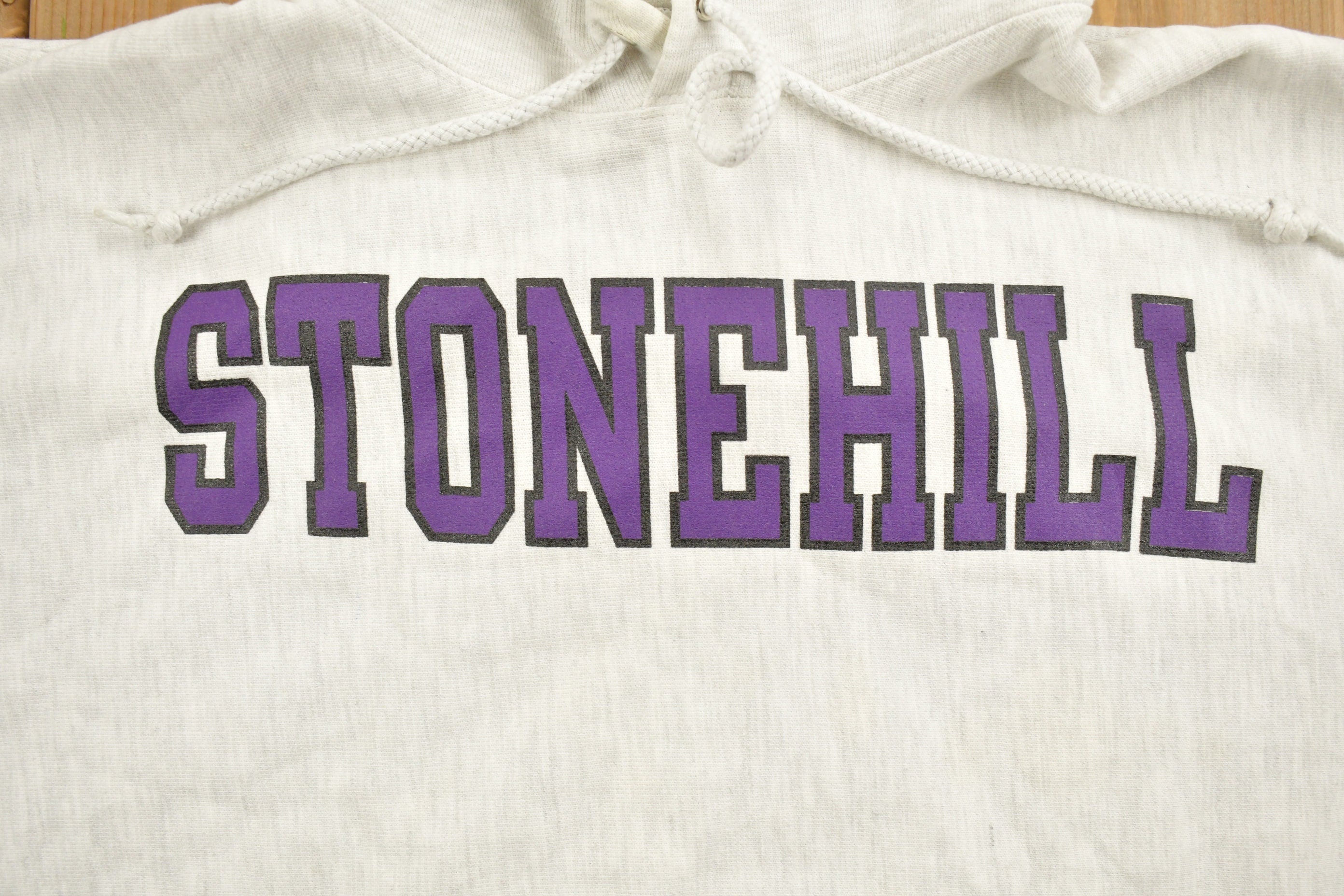 Vintage 1990s Stonehill University Collegiate Champion Reverse Weave Hoodie