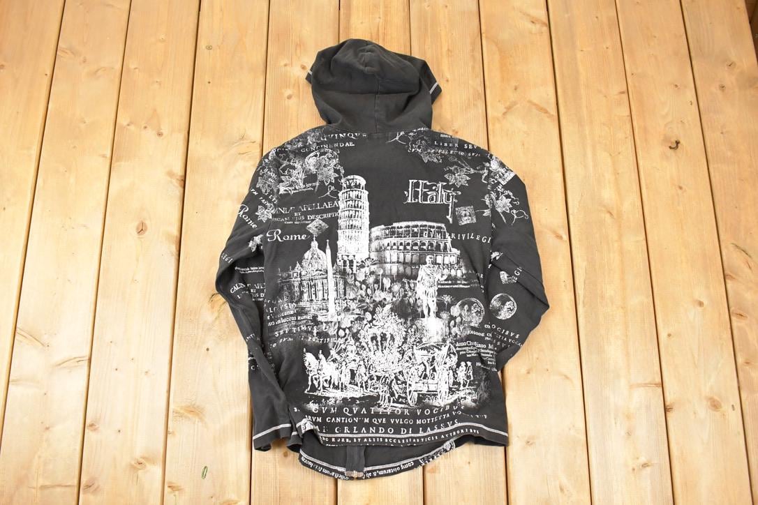 Vintage Y2K AOP Italy Graphic Print Hooded Sweatshirt Women's