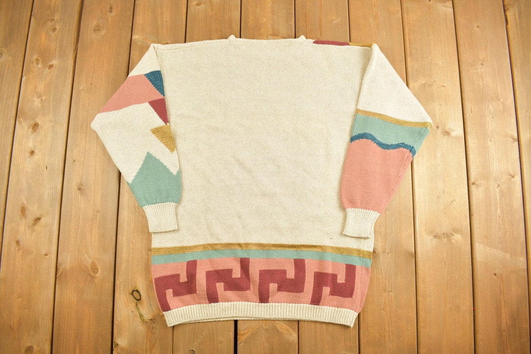 Vintage 1990s Abstract Patterned Knitted Sweater /