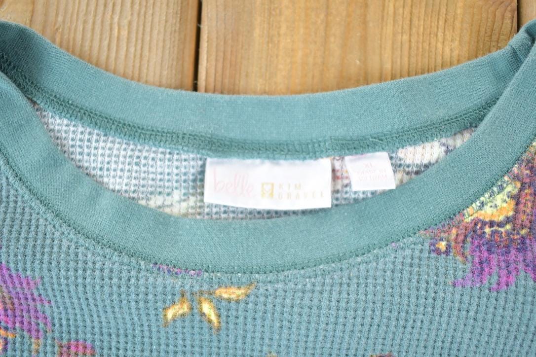 Vintage 1990s Thermal Knit Flower Pattern Crewneck Sweater  90s Crewneck  Preppy Knits