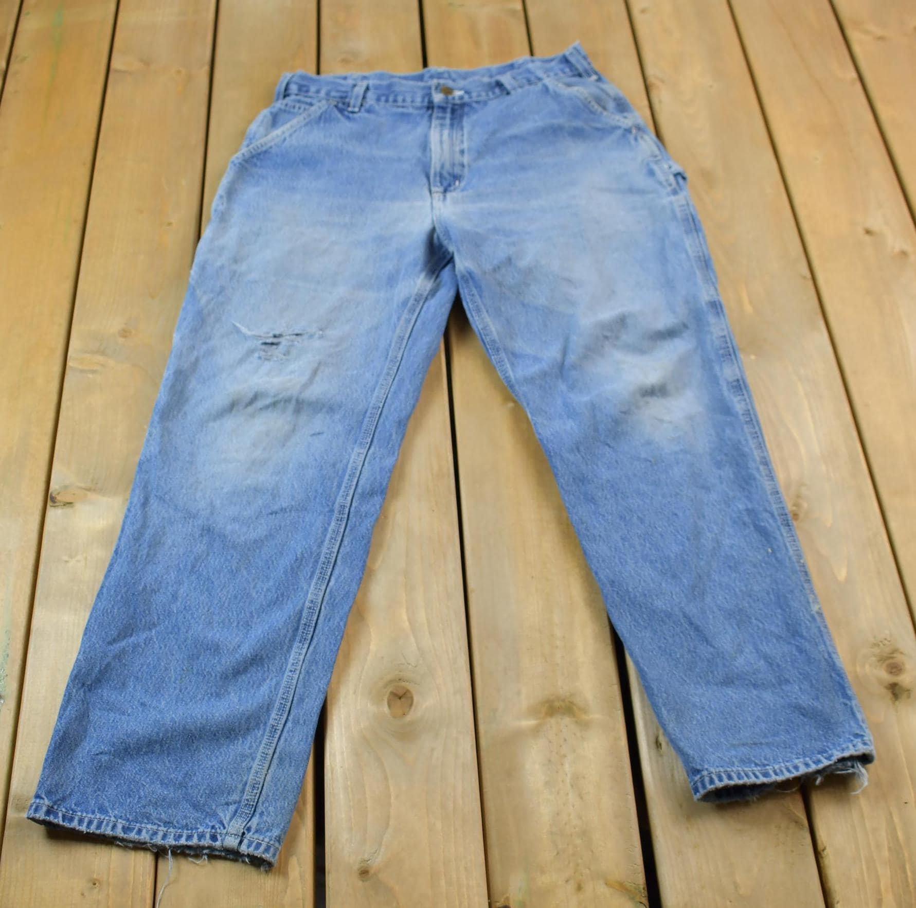 Vintage 1990s Carhartt Work Blue Denim Pants Size 34 x 36