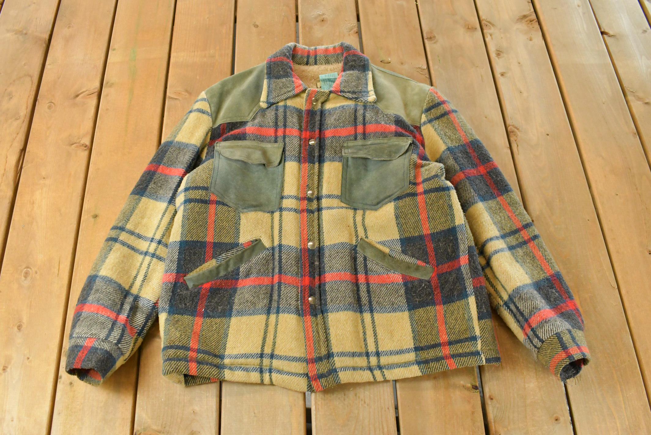Vintage 1980s Lakewood Sherpa Lined Wool Flannel Shirt Jacket Men's Large