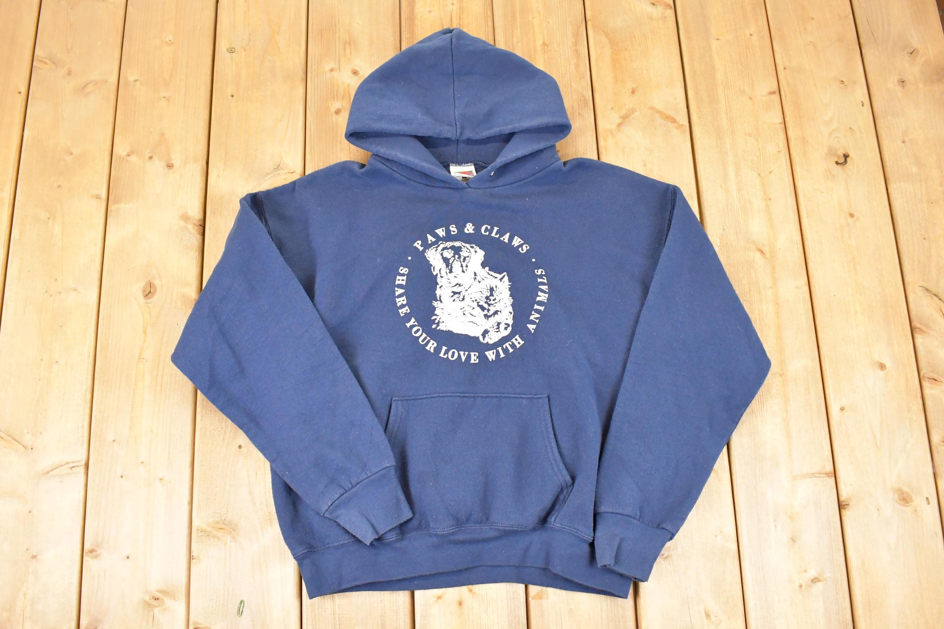 Vintage 1990s Paws And Claws Graphic Print Hoodie Sweatshirt Men's L