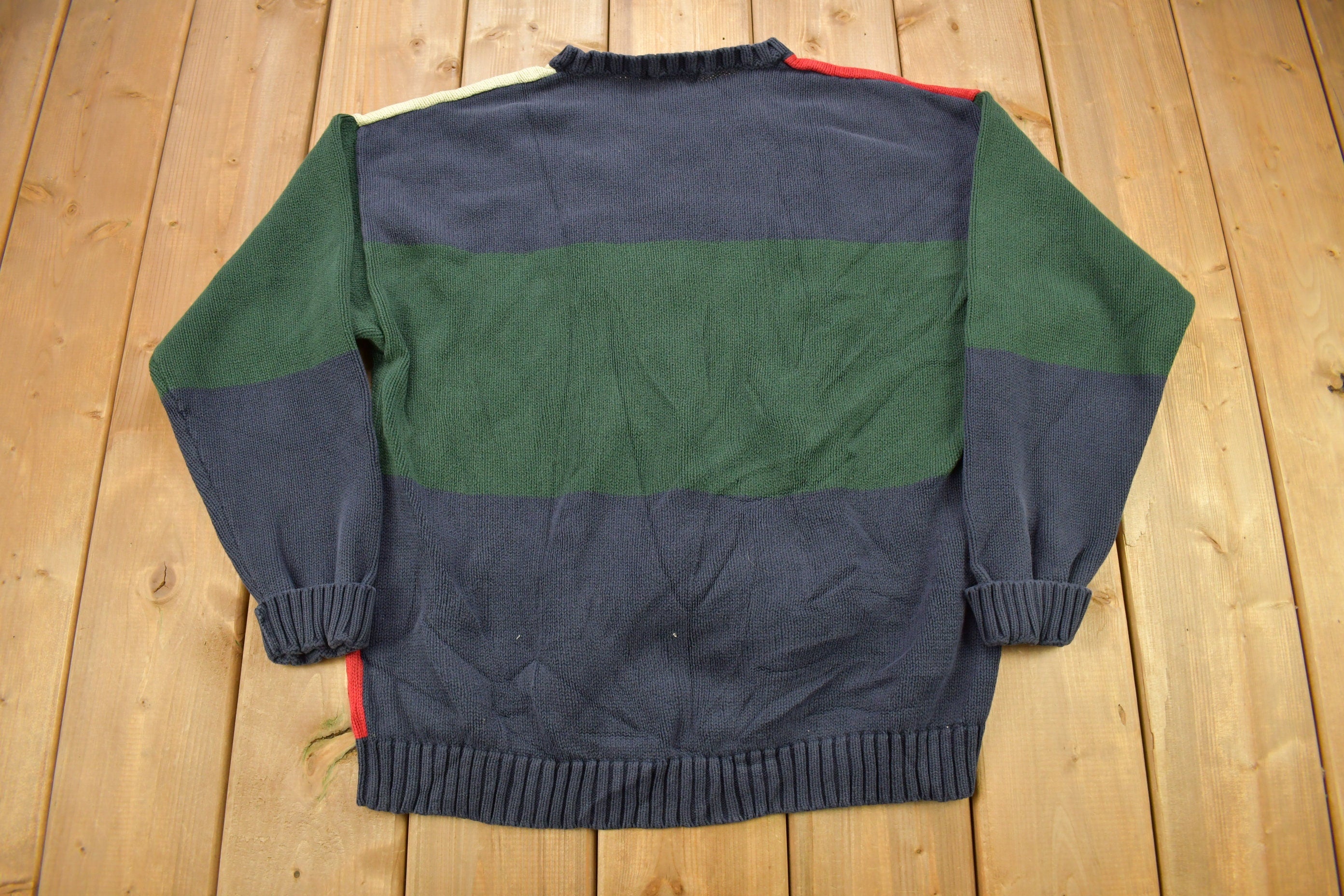Vintage 1990s Nautica 3D Cable Knit Crewneck Sweater / Vintage 90s Crewneck / Color Block Pattern / / Streetwear / Colorful
