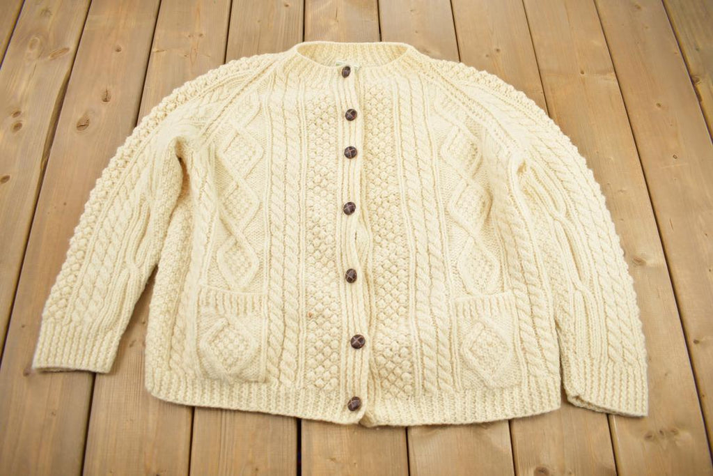 Vintage 1980s Kennedy Of Ardara 100% Wool Cable Knit Cardigan Sweater