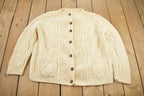 Vintage 1980s Kennedy Of Ardara 100% Wool Cable Knit Cardigan Sweater