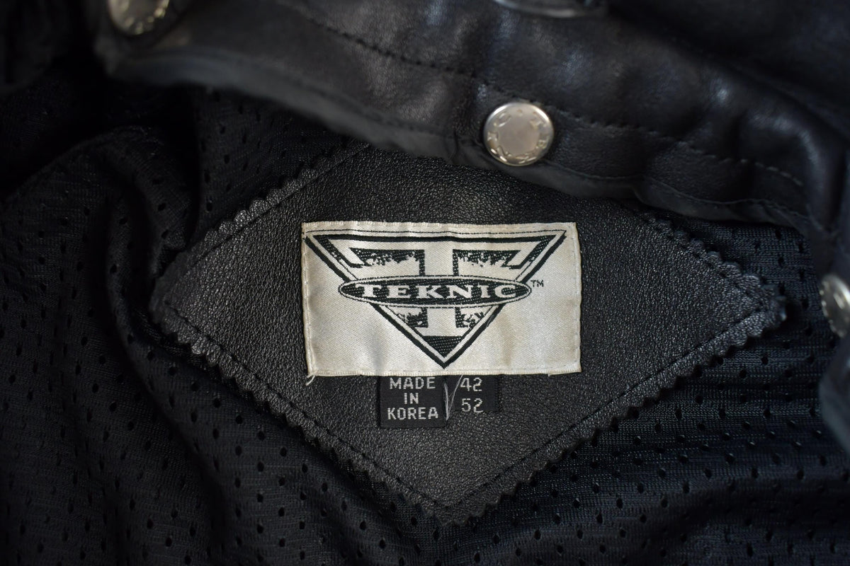 Vintage 1990s Teknic Heavy Padded Leather Biker Motorcycle Jacket