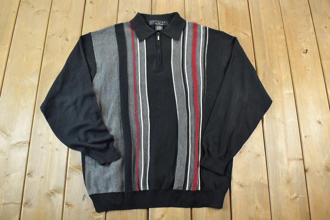Vintage 1990s Protegee Collection Knit Striped Collared Sweater