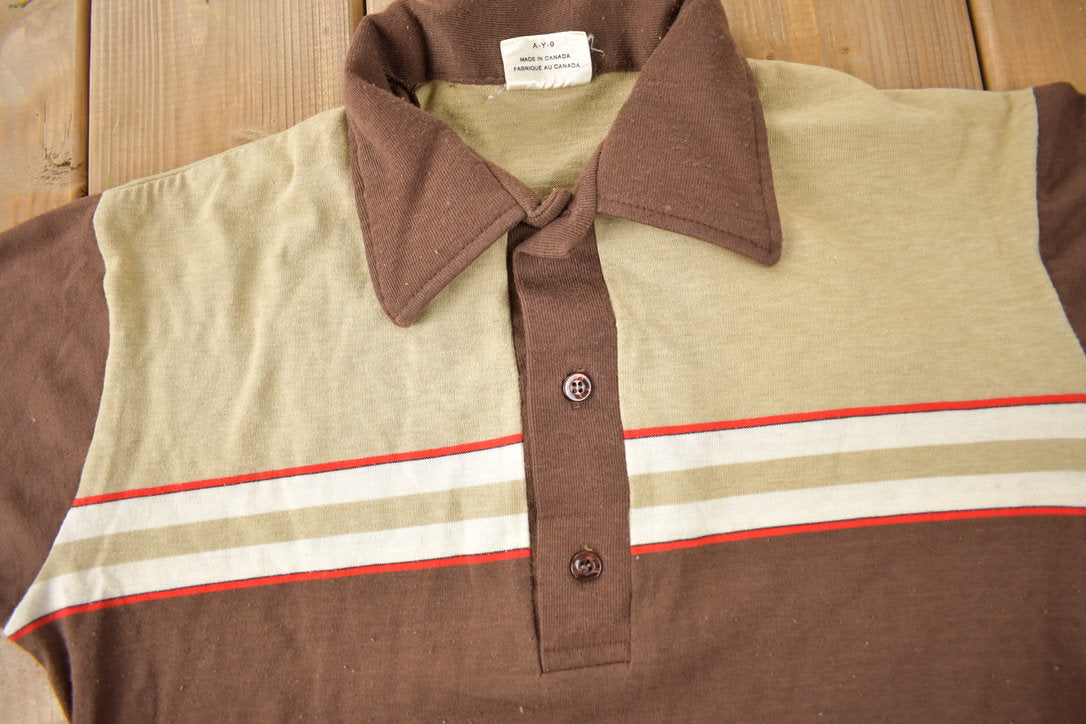 Vintage 1980s Harvey Woods Striped Polo Shirt Made In Canada