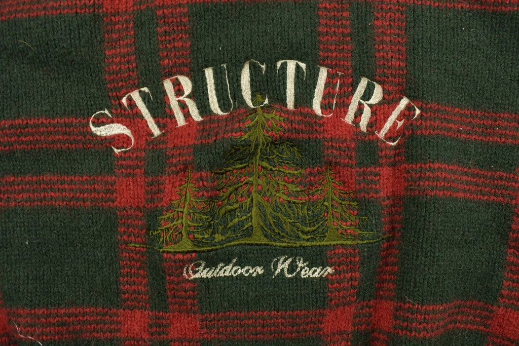 Vintage 1990s Structure Plaid Wool Knitted Crewneck Sweater