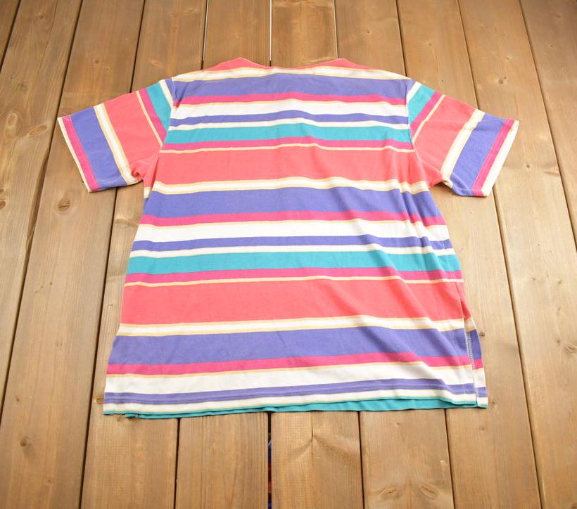 Vintage 1990s Bridge Gate Colorful Striped Short Sleeve Button Up Shirt