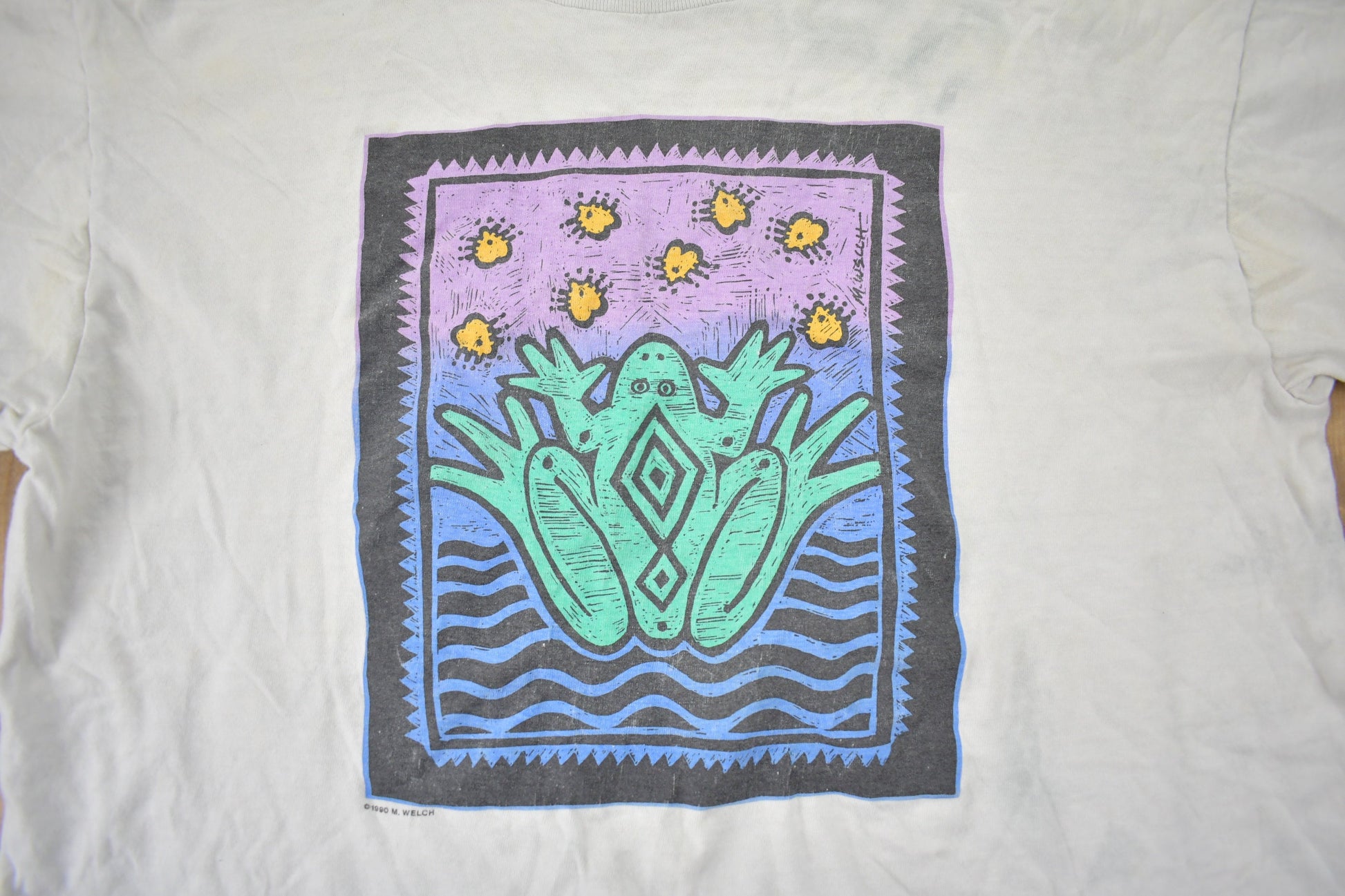 Vintage 1990s Oneita Frog Painting T-Shirt / Made In USA / Single Stitch / Streetwear / Nature T Shirt / Outdoorsman / Wilderness