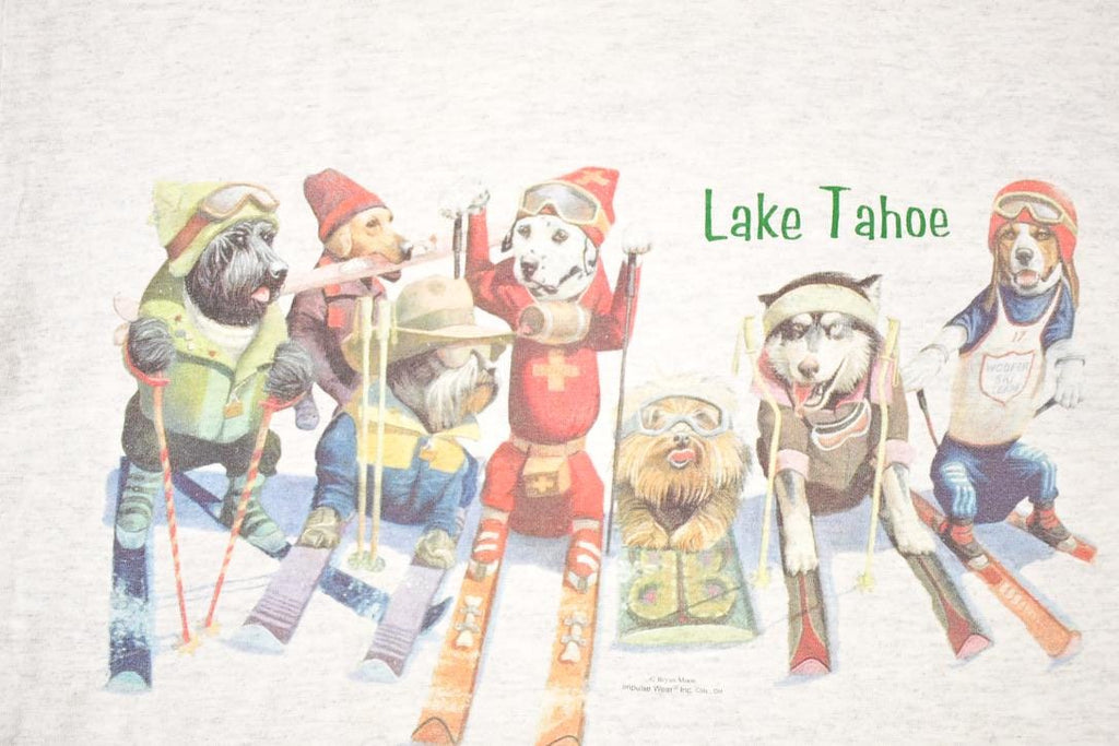 Vintage 1990s Robert Allen Lake Tahoe Ski Pups Souvenir Travel T-Shirt Men's M